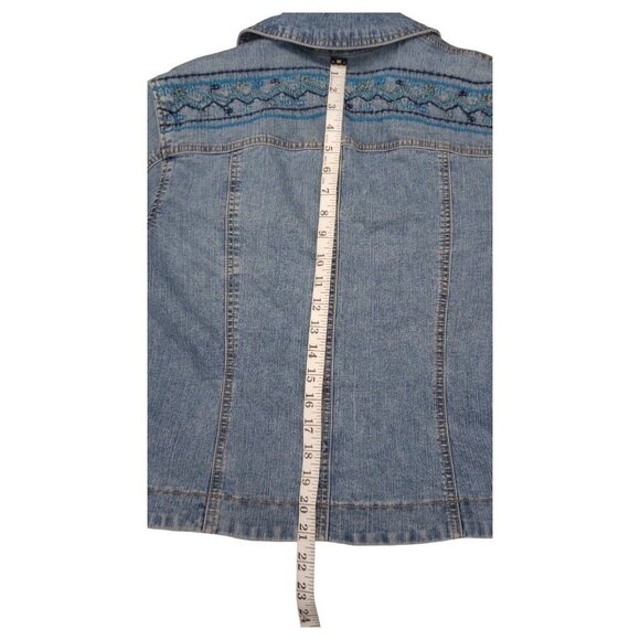Hearts of Palm Blue Denim Jean Jacket Woman Size 8 Embroidered Beaded - Picture 15 of 16